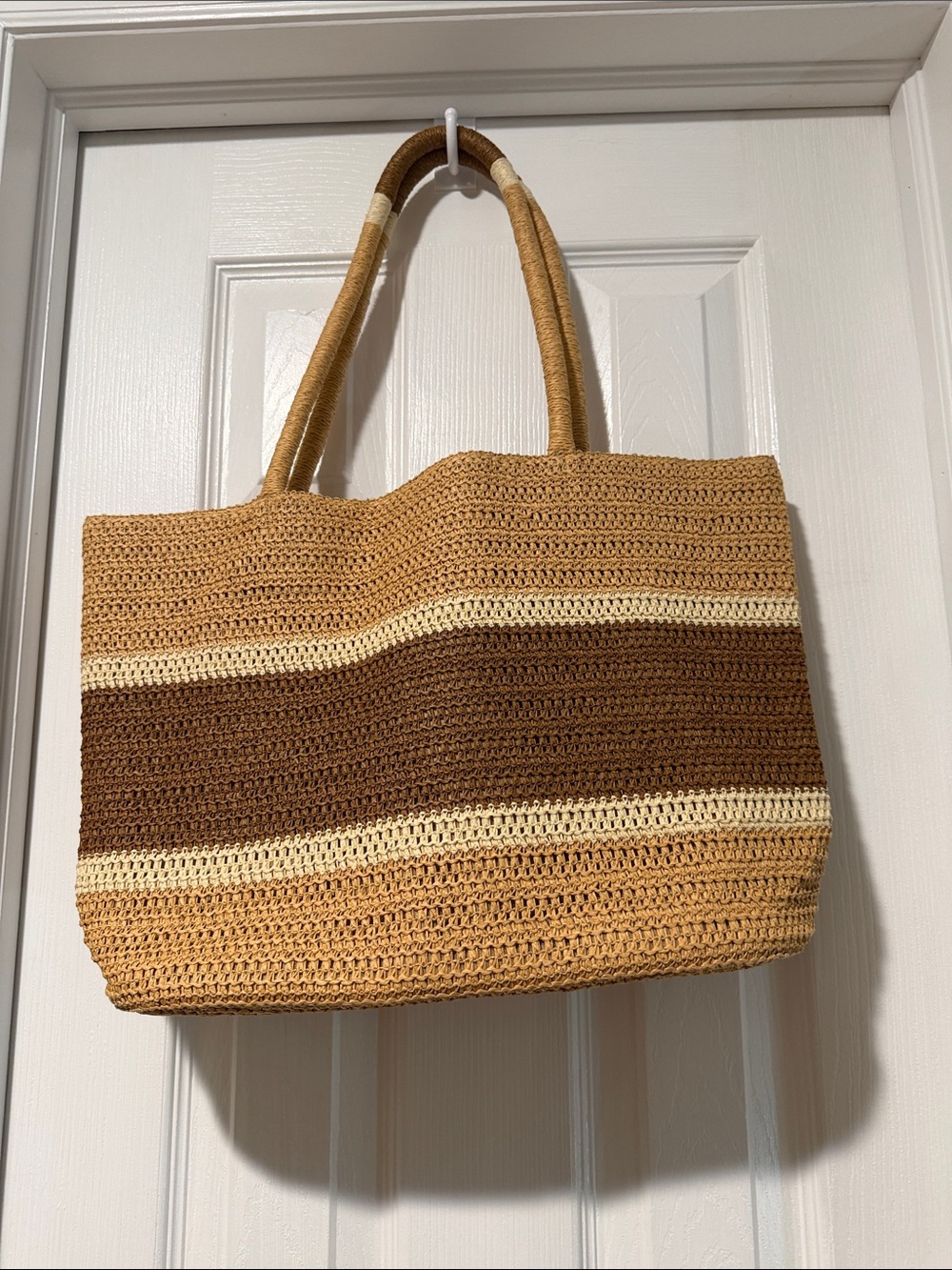 GAP Striped Woven Tote in Brown and Cream